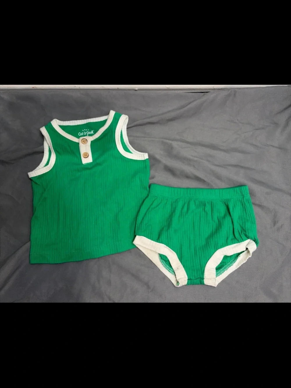 Cat & Jack Green Ribbed Tank Top and Bloomers Set with White Trim
